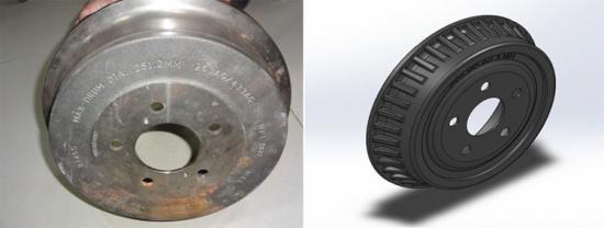 3D CAD model of brake drum developed in SolidWorks by Reverse Engineering